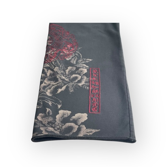 Vintage Y2K: Lucky ☘︎︎ Asian Dragon Red Embroidery Floral Sweatpants ☘︎︎ Black S - Picture 10 of 16